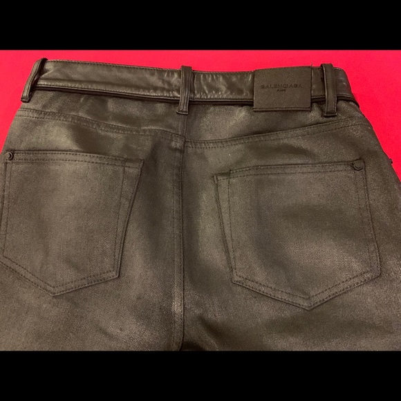 Balenciaga waxed denim jeans w/ leather waistband - Picture 4 of 8